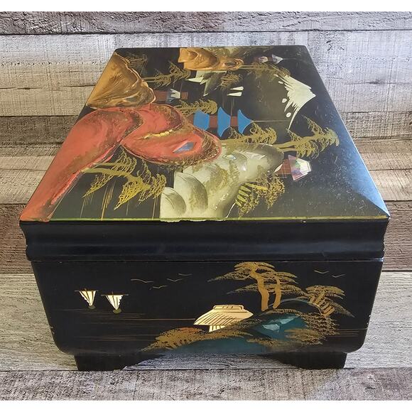 KK Japanese Inlayed Lacquered Jewelry Trinket Music Box Chest Vintage Gift - Picture 5 of 10
